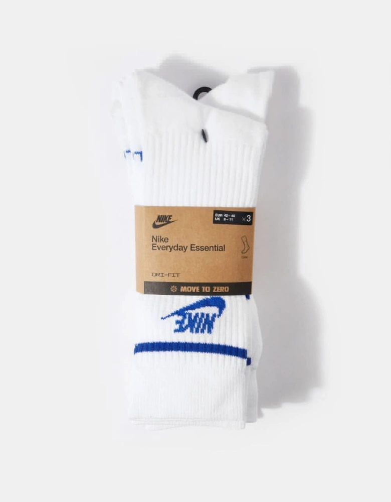 Men's 3 Pair Crew Socks White/Blue