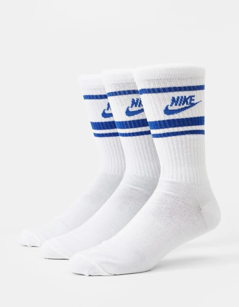 Men's 3 Pair Crew Socks White/Blue