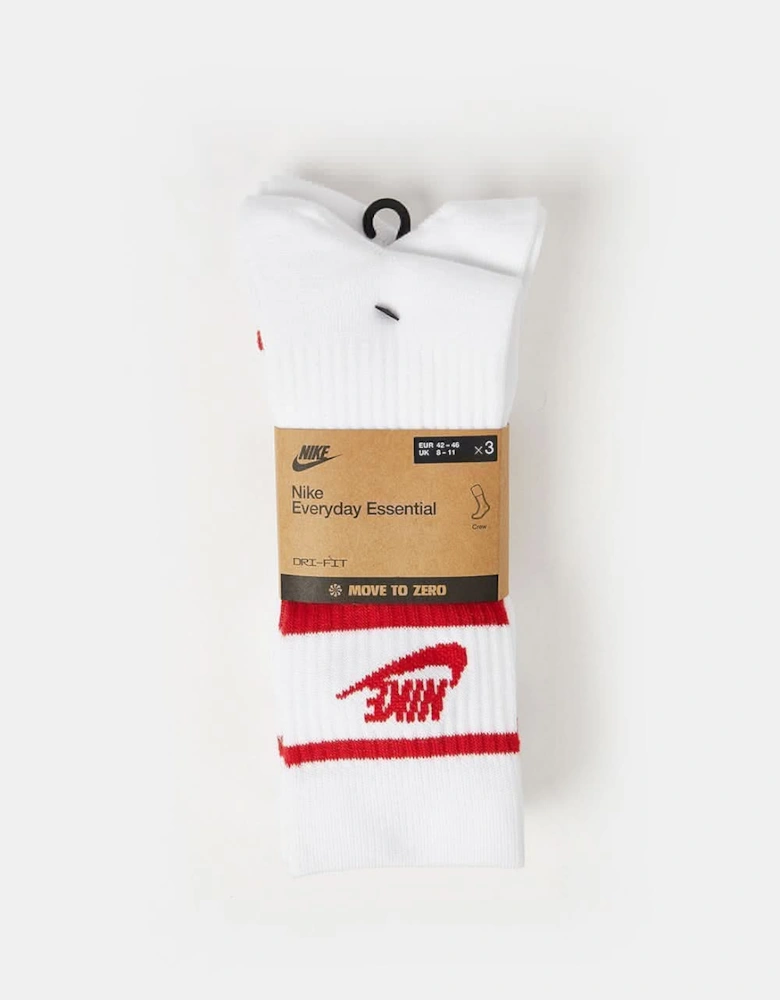 Men's 3 Pair Crew Socks White/Red