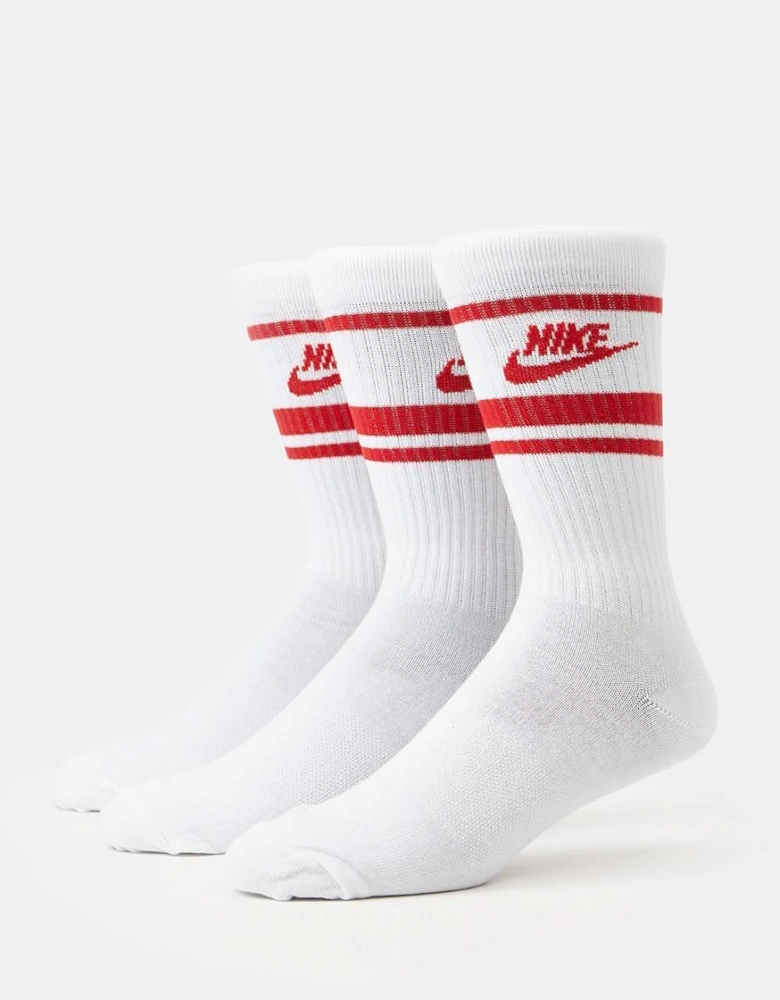 Men's 3 Pair Crew Socks White/Red