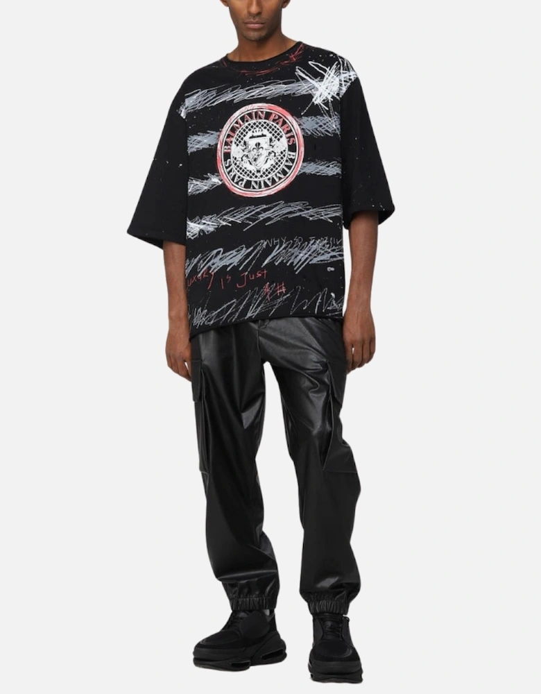 Paris Graffiti Coin Logo Black T-Shirt