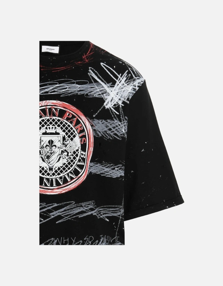 Paris Graffiti Coin Logo Black T-Shirt