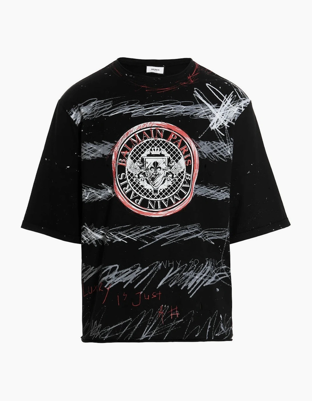 Balmain Men's Black Paris Graffiti Coin Logo T-Shirt  42 Xl