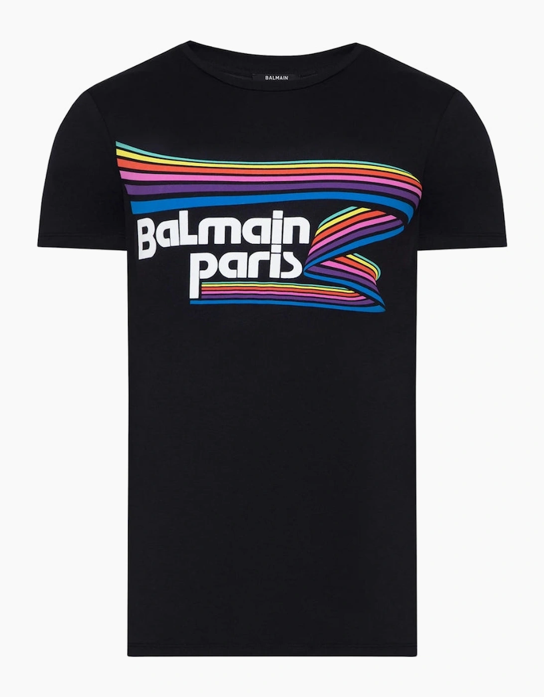 Balmain Men's Black Paris Rainbow Multi Logo T-Shirt  42 Xl