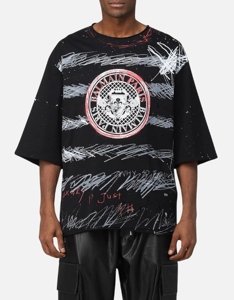 Paris Graffiti Coin Logo Black T-Shirt