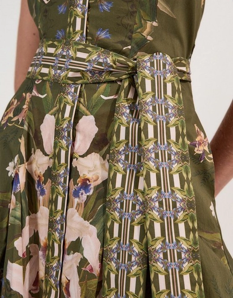 Tall Cotton Sateen Floral Woven Halter Neck Waist Maxi Dress