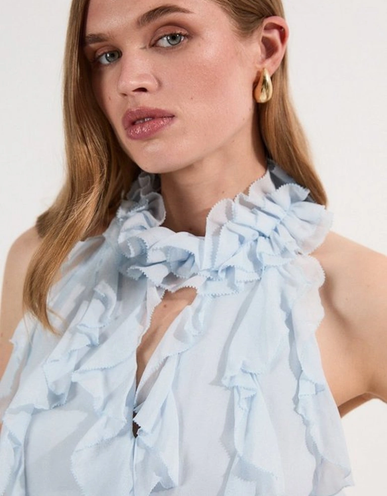 Viscose Georgette Ruffle Halter Neck Woven Top