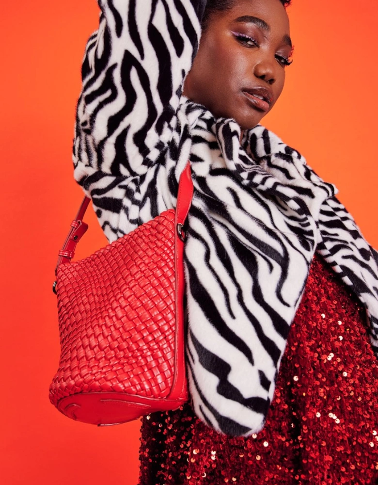 Red Woven Bucket Bag