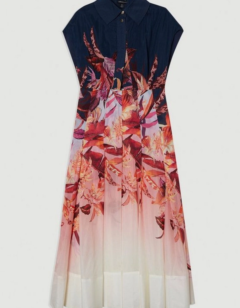 Tropical Floral Silk Cotton Woven High Neck Woven Maxi Dress
