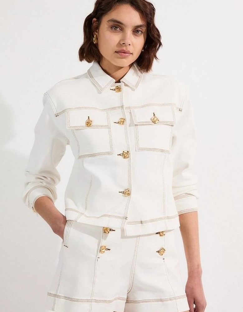 Denim Button Front Tailored Jacket