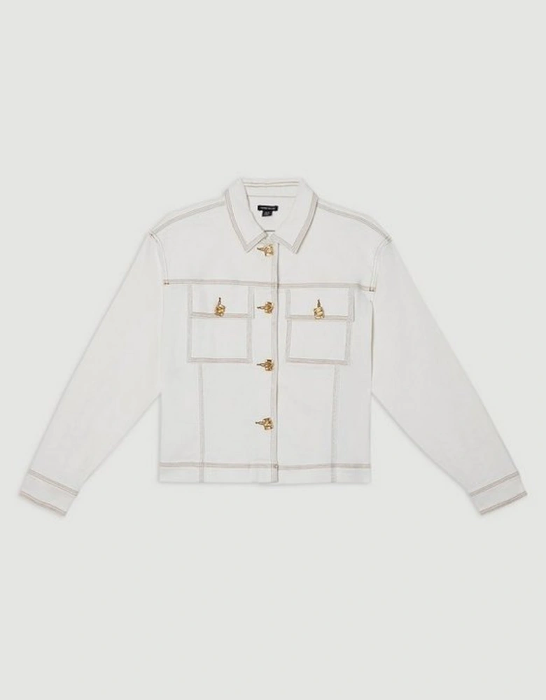 Denim Button Front Tailored Jacket