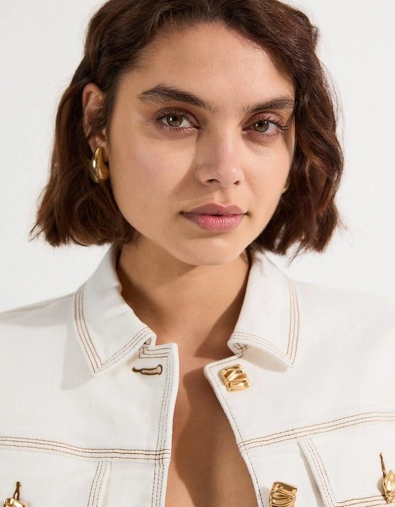 Denim Button Front Tailored Jacket