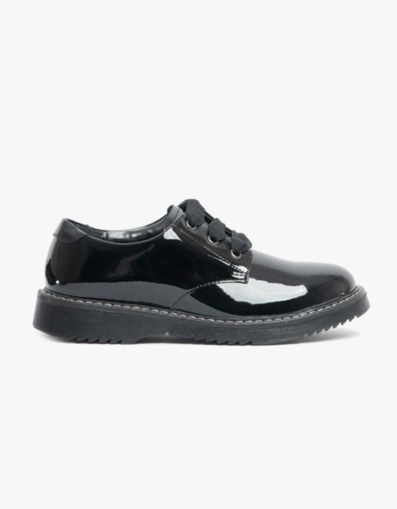 IMPACT Girls Leather Lace Up School Shoes Patent Black