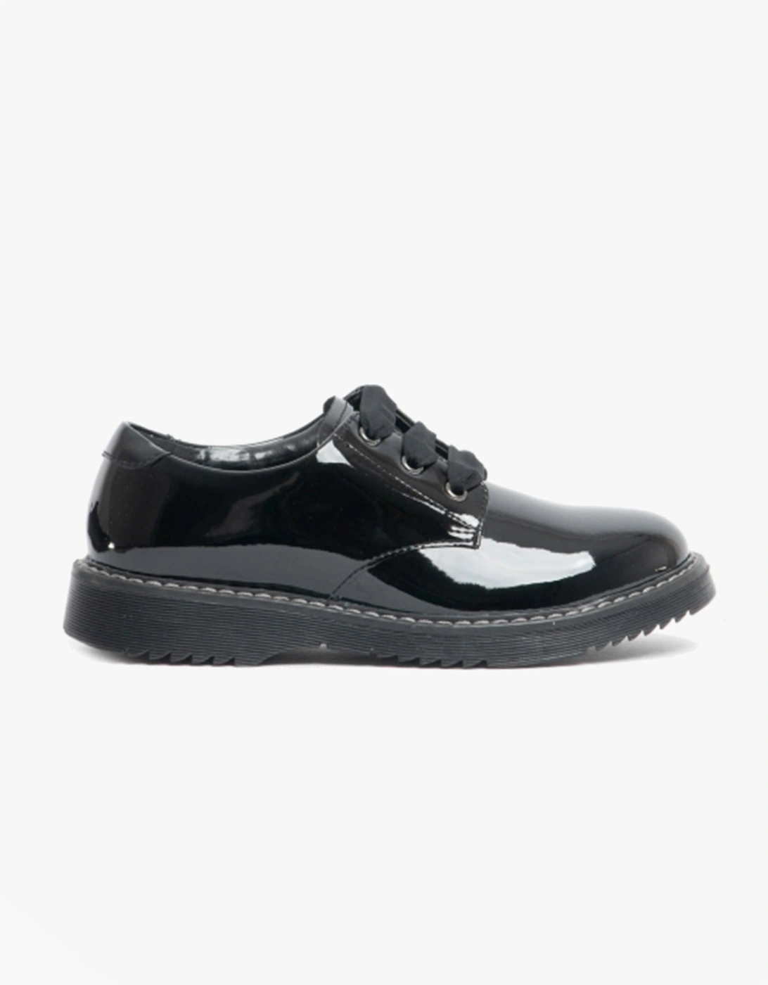 IMPACT Girls Leather Lace Up School Shoes Patent Black, 9 of 8