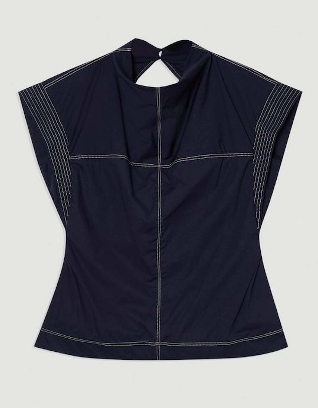 Top Stitch Cotton Poplin Open Back Woven Top