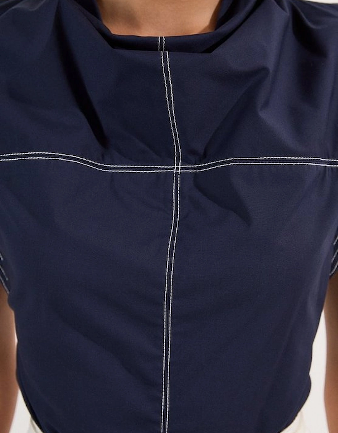 Top Stitch Cotton Poplin Open Back Woven Top
