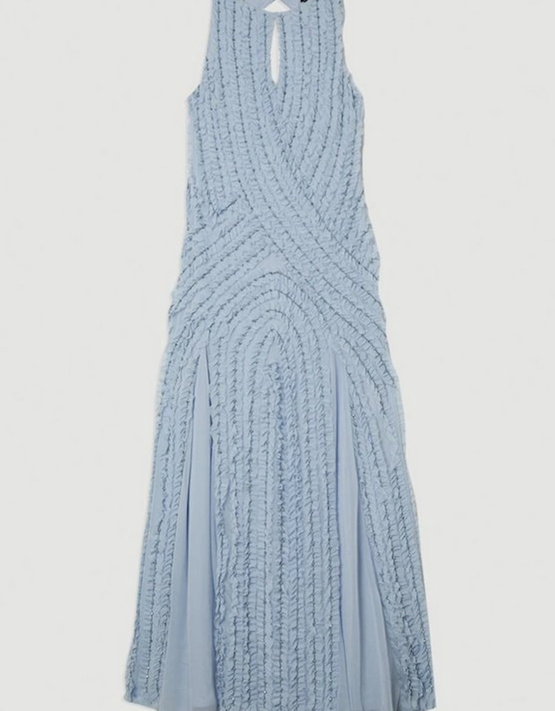 Embellished Ruffle Keyhole Cutout Woven Maxi Dress