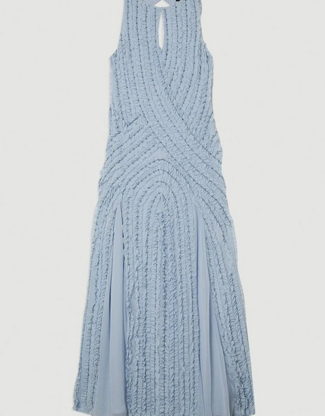 Embellished Ruffle Keyhole Cutout Woven Maxi Dress