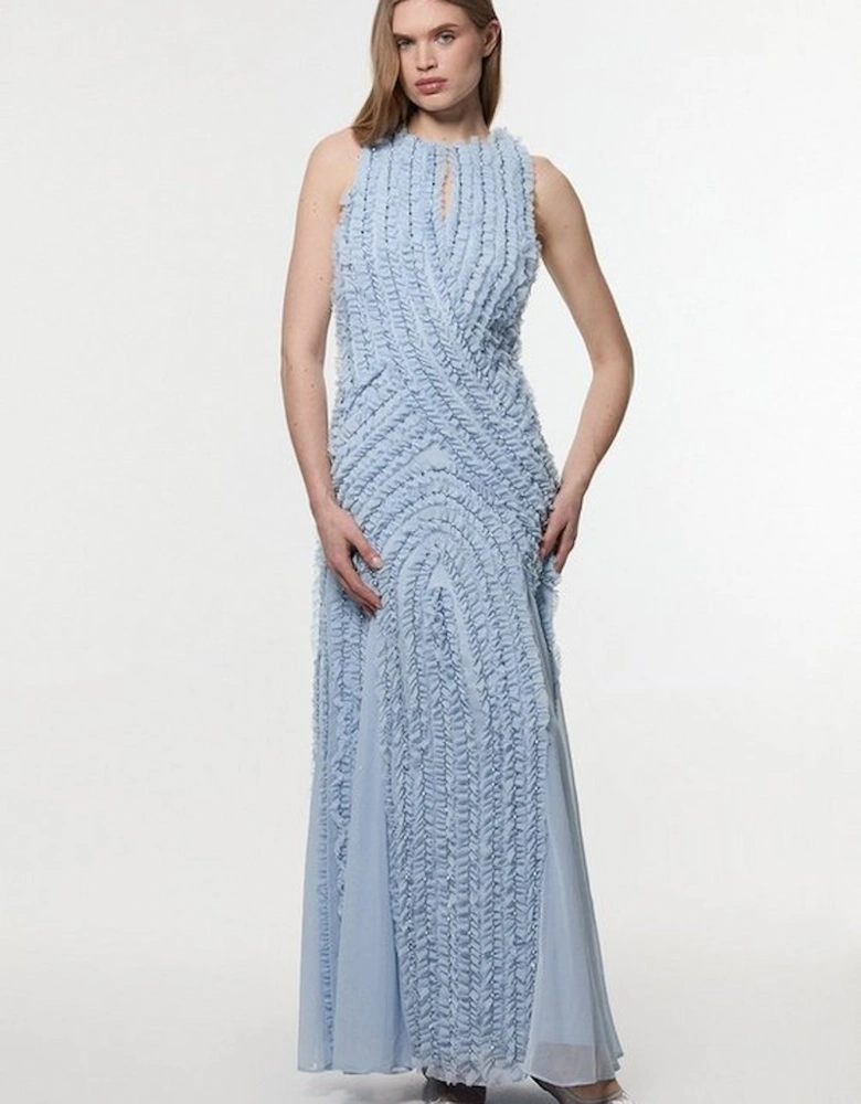 Embellished Ruffle Keyhole Cutout Woven Maxi Dress