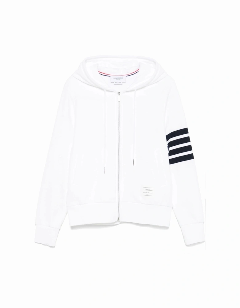 4 Bar Zip Hooded Top White