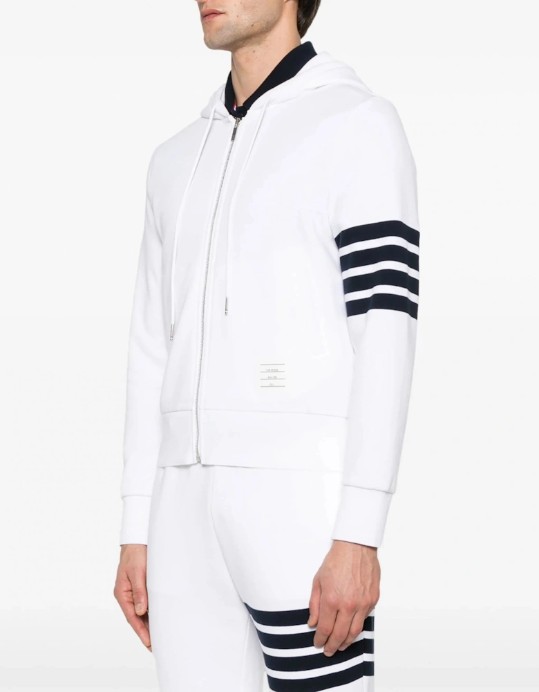 4 Bar Zip Hooded Top White