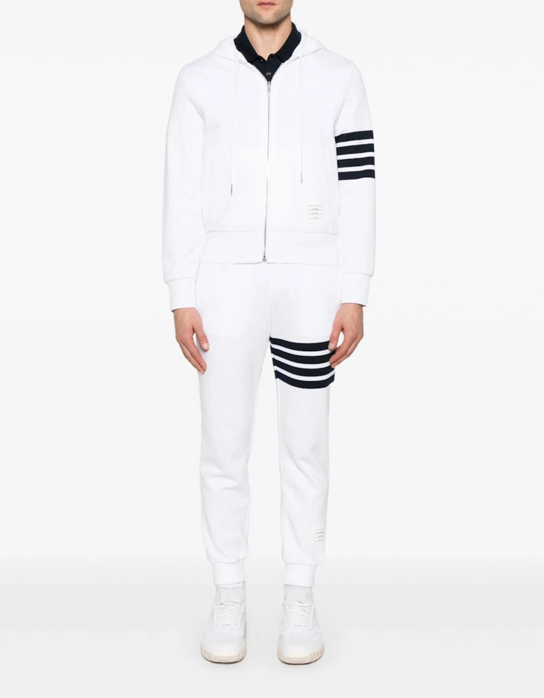 4 Bar Zip Hooded Top White