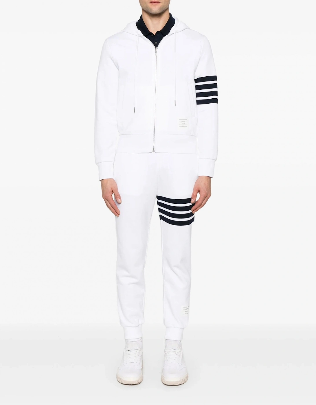 4 Bar Zip Hooded Top White