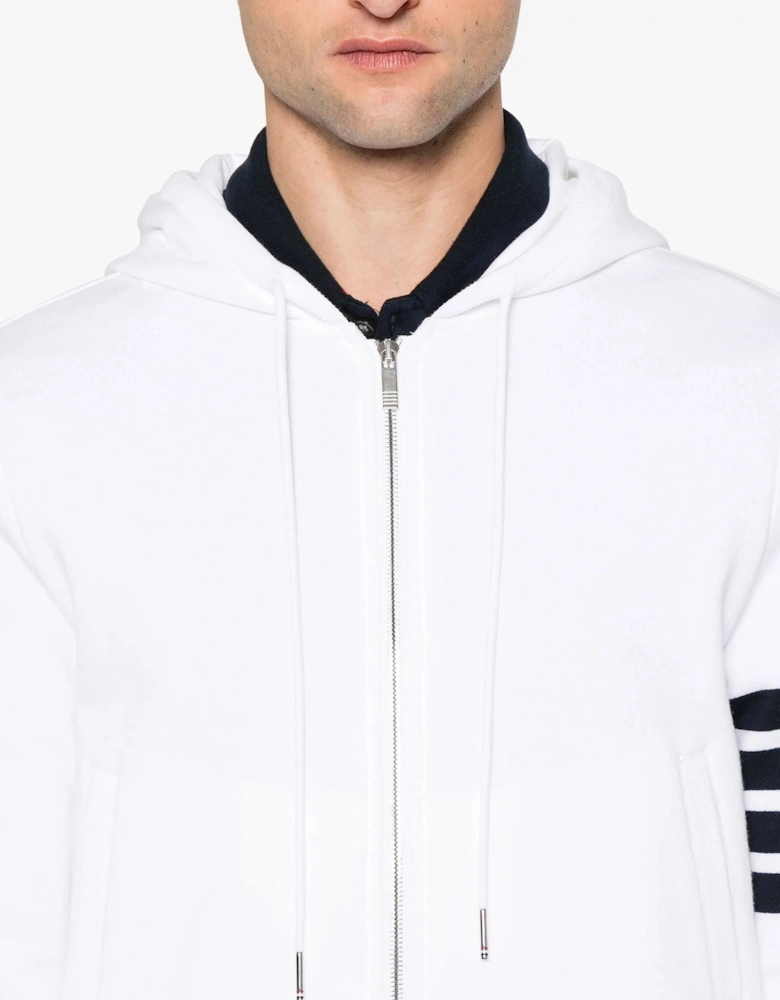 4 Bar Zip Hooded Top White