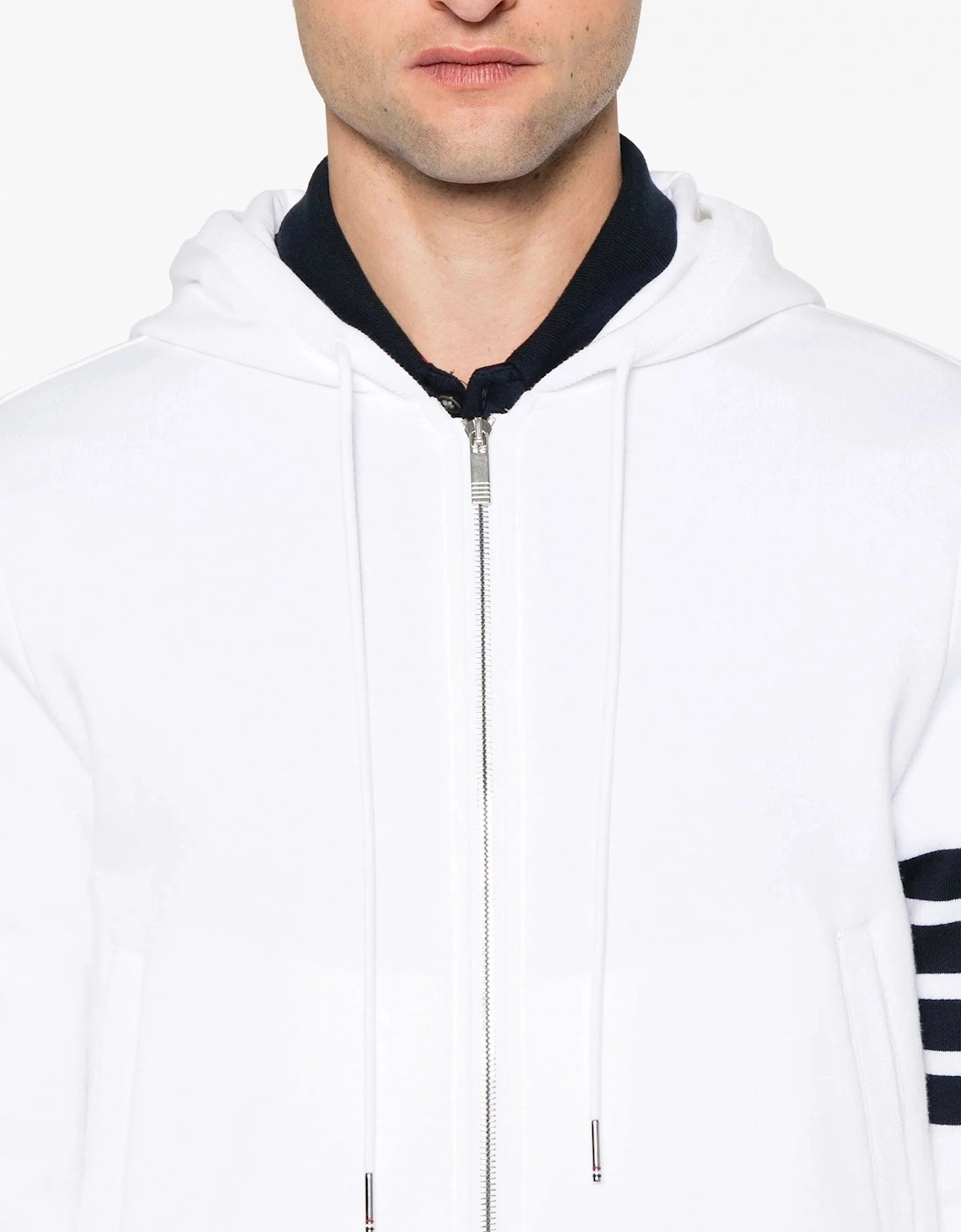 4 Bar Zip Hooded Top White