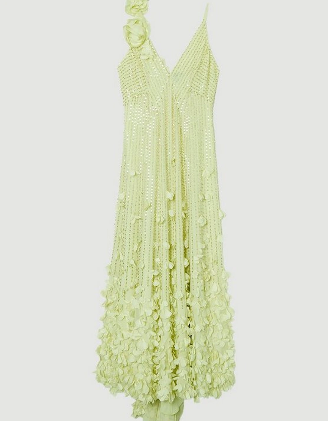 Crystal Applique Strappy Rosette Woven Maxi Dress