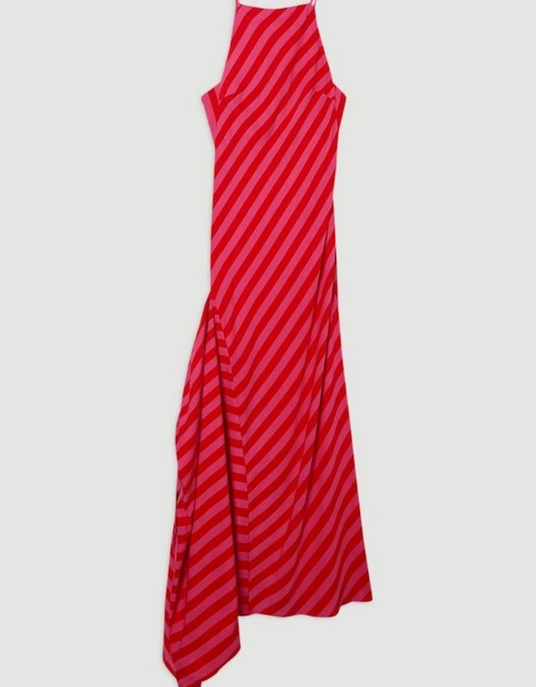 Fluid Stripe Cotton Mix Woven Midi Halter Dress