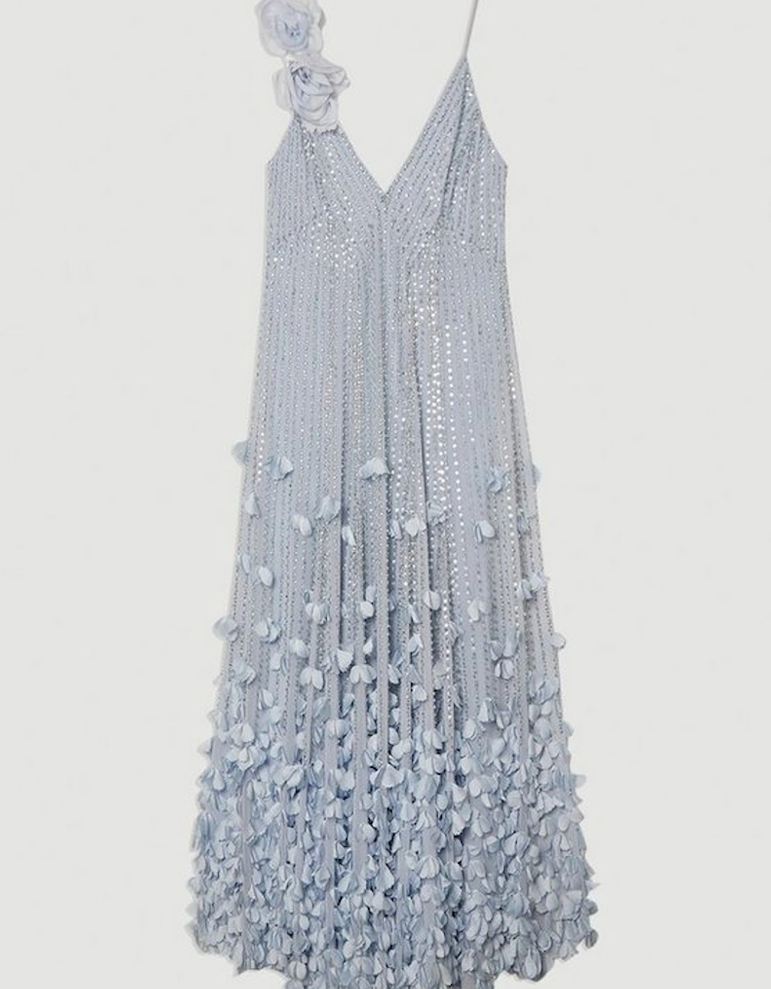 Crystal Applique Strappy Rosette Woven Maxi Dress