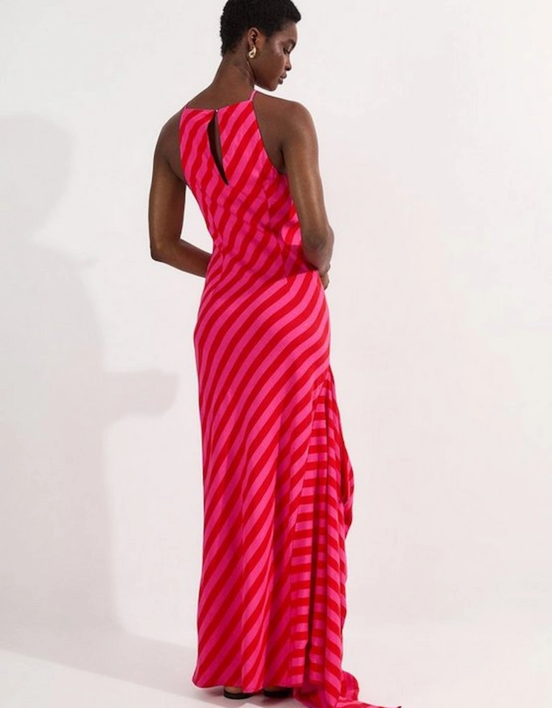 Petite Fluid Stripe Cotton Mix Woven Midi Halter Dress