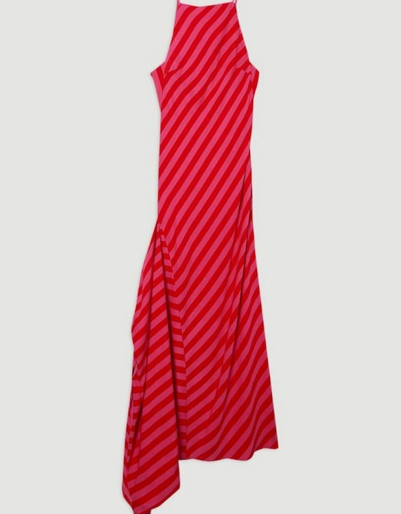 Petite Fluid Stripe Cotton Mix Woven Midi Halter Dress