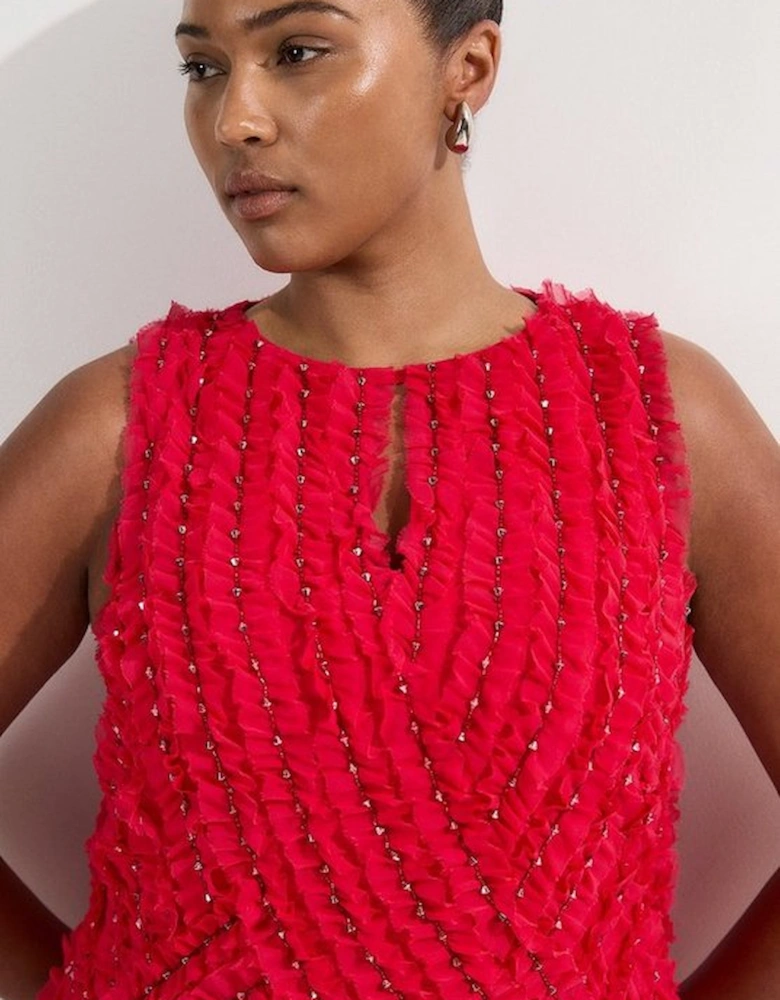 Plus Size Embellished Ruffle Keyhole Cutout Woven Maxi Dress