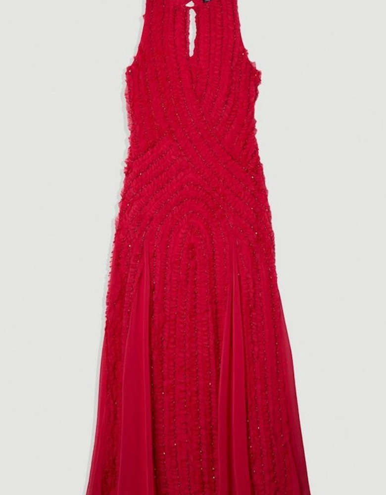 Plus Size Embellished Ruffle Keyhole Cutout Woven Maxi Dress