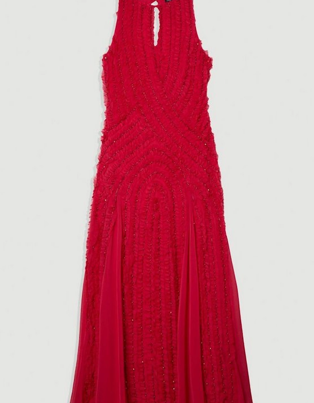 Plus Size Embellished Ruffle Keyhole Cutout Woven Maxi Dress