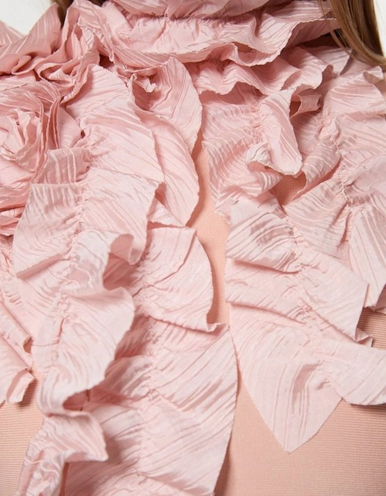 Figure Form Bandage Knit Woven Rosette Detail Top