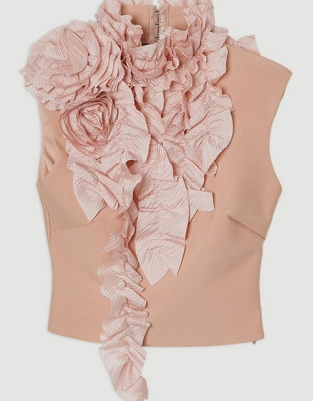 Figure Form Bandage Knit Woven Rosette Detail Top