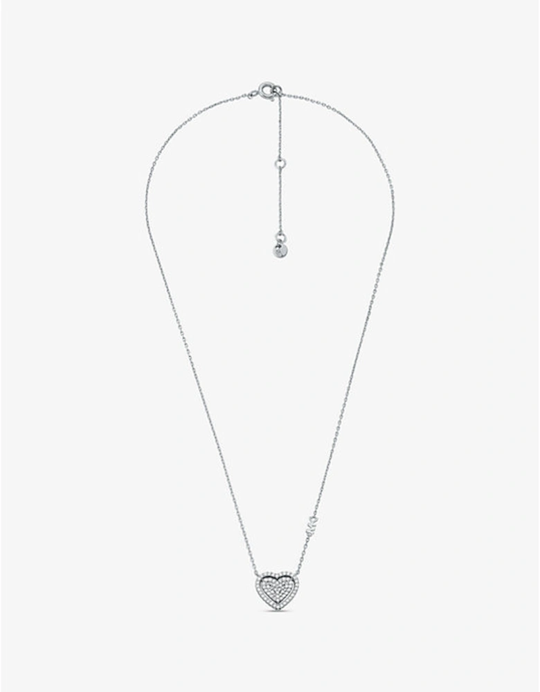 Precious Metal-Plated Sterling Silver Pavé Heart Necklace and Earrings Gift Set