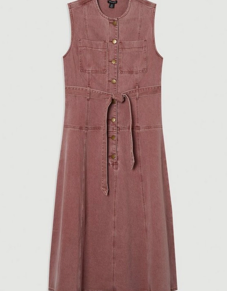Coloured Denim Belted Midi Dress