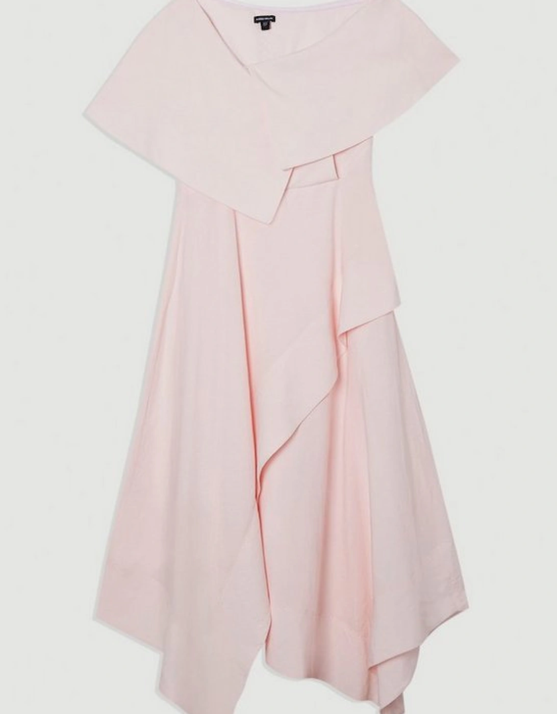 Premium Tailored Linen Asymmetric Shoulder Full Midi Dress
