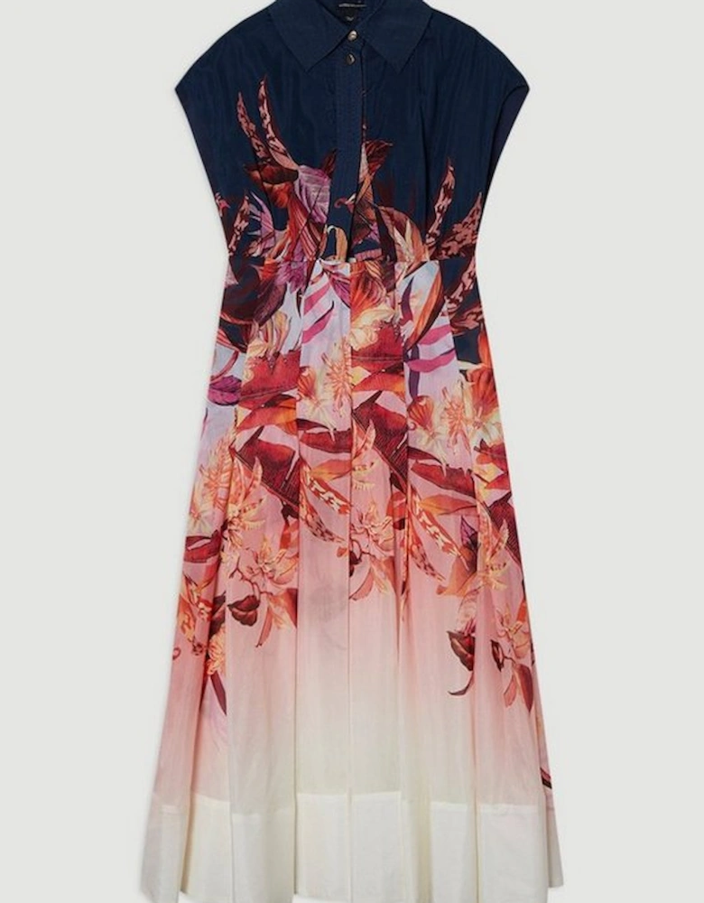 Plus Size Tropical Floral Silk Cotton Woven High Neck Woven Maxi Dress