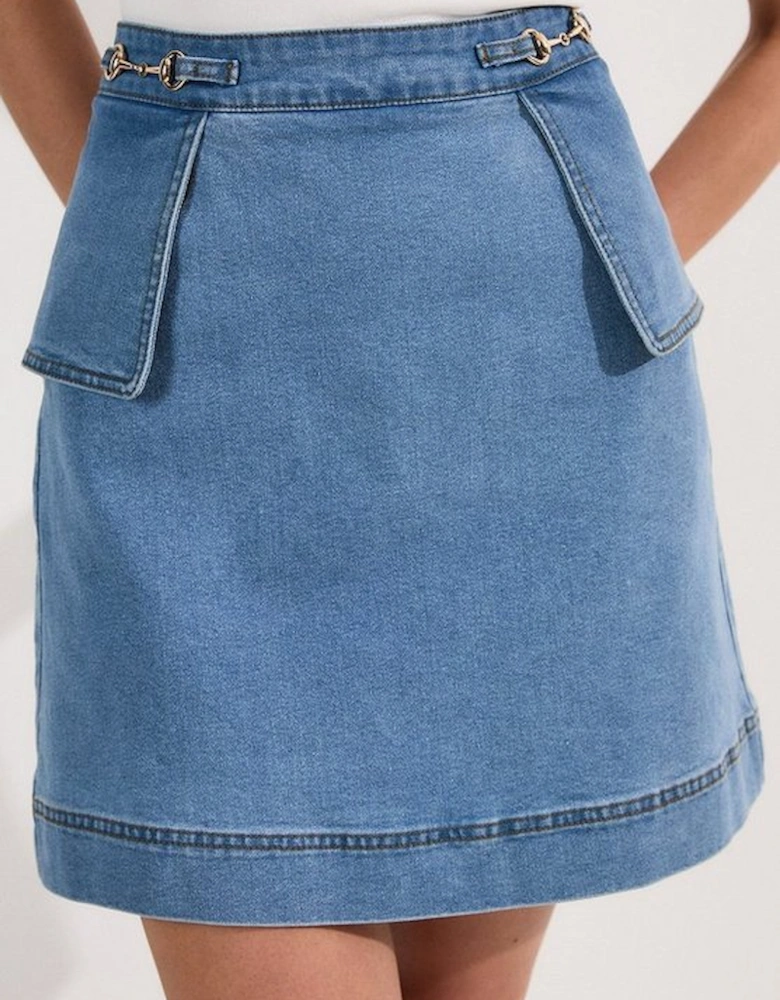 Stretch Denim Snaffle Trim Mini Skirt