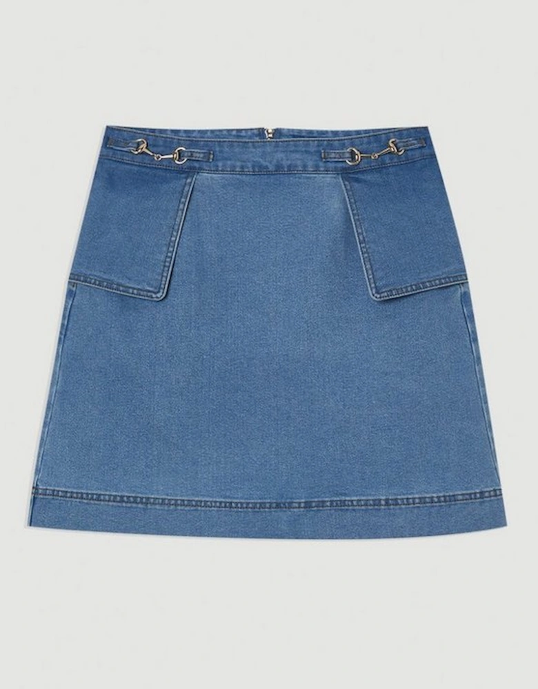 Stretch Denim Snaffle Trim Mini Skirt