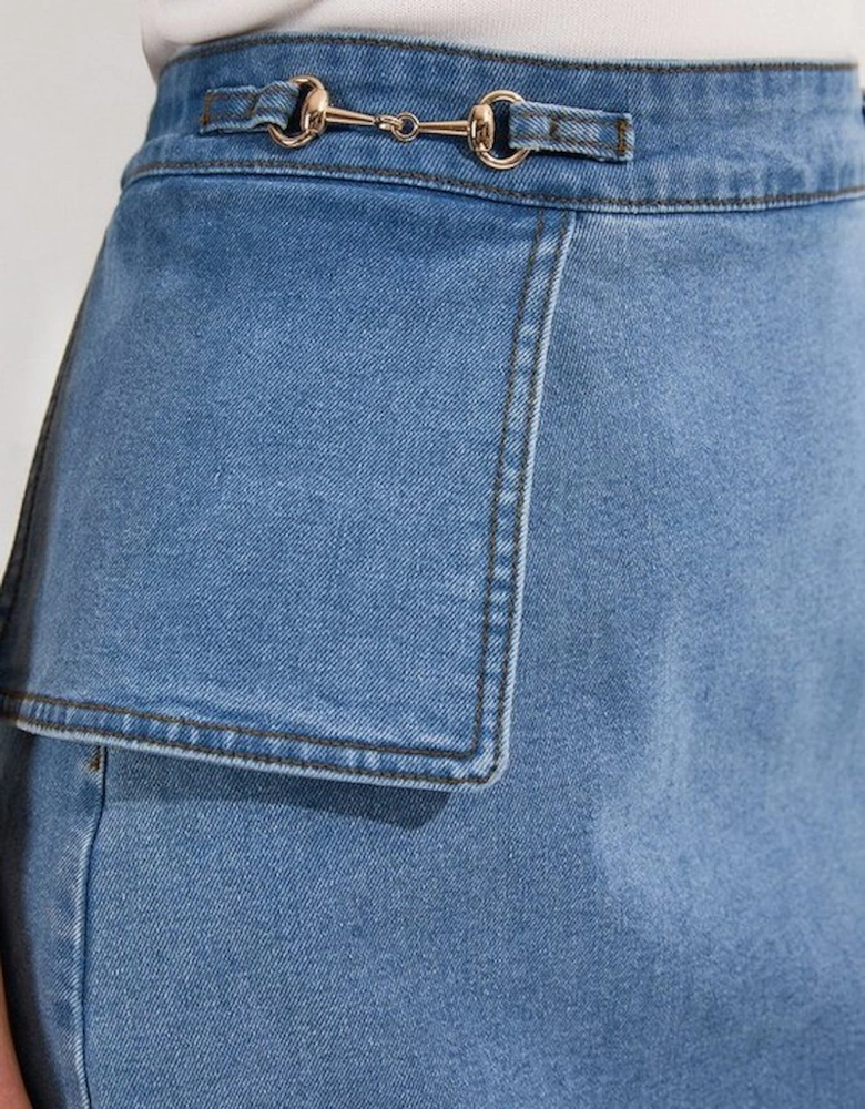 Stretch Denim Snaffle Trim Mini Skirt