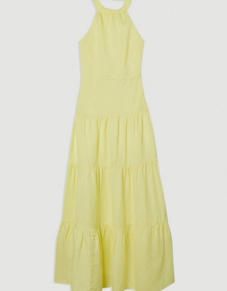 Viscose Linen Halter Tiered Woven Maxi Dress