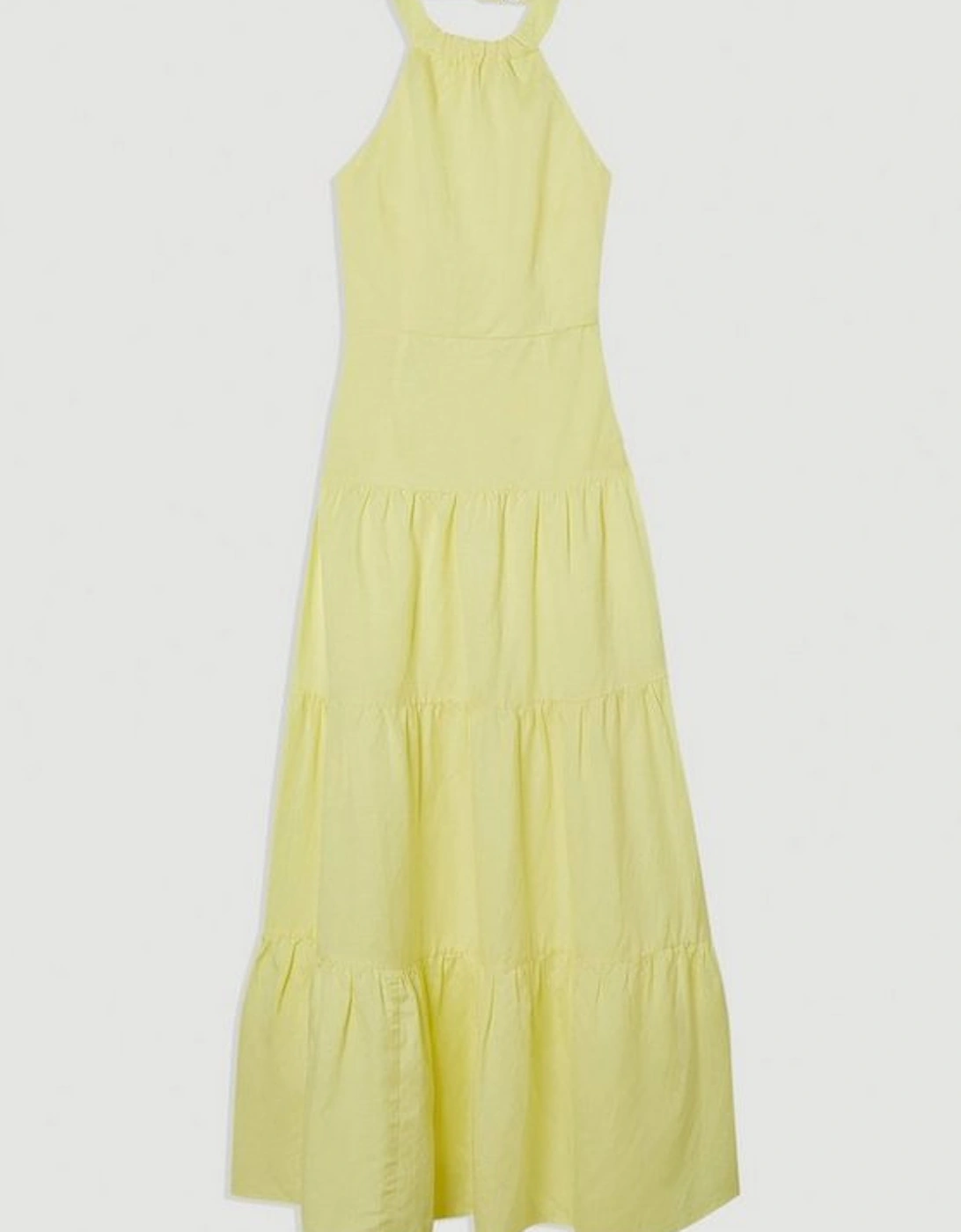 Viscose Linen Halter Tiered Woven Maxi Dress