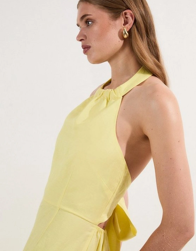 Viscose Linen Halter Tiered Woven Maxi Dress