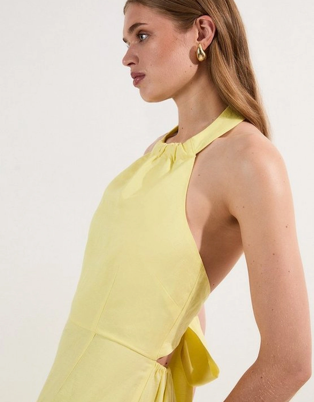 Viscose Linen Halter Tiered Woven Maxi Dress